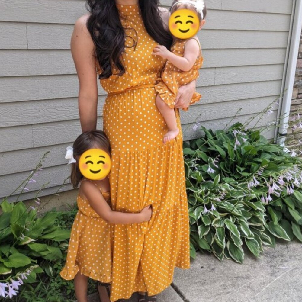 Mustard yellow polka dot maxi dress